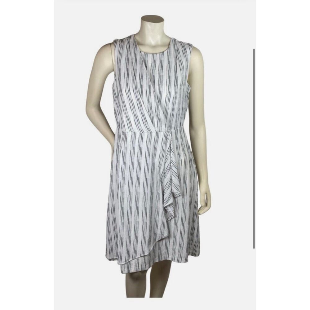 Calvin Klein Womens Faux Wrap Crepe Dress Size 4 Sleeveless Black White (J8)